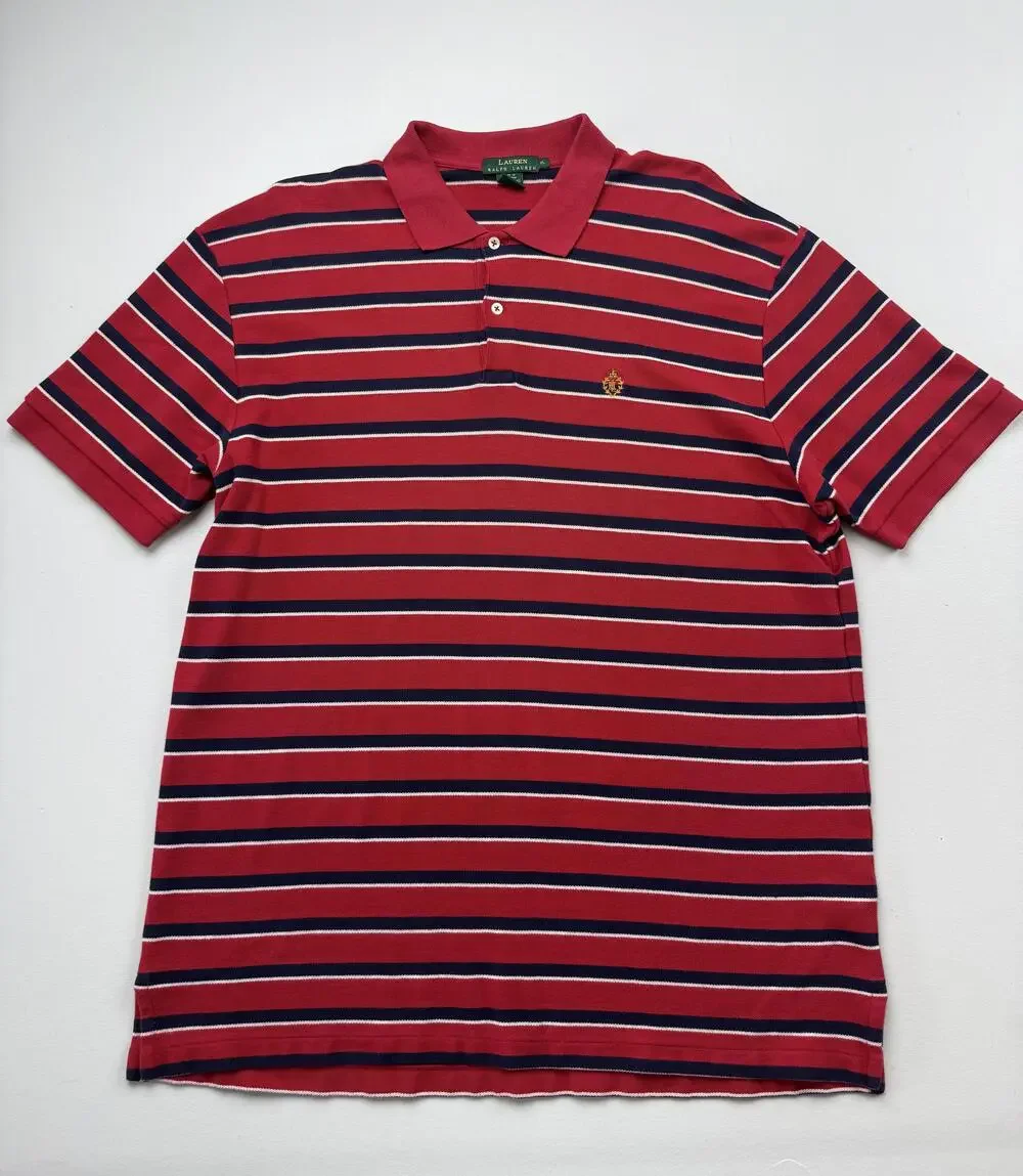 Lauren Ralph Lauren Polo Shirt Mens XL Red Striped Embroidered Crest Logo Knit
